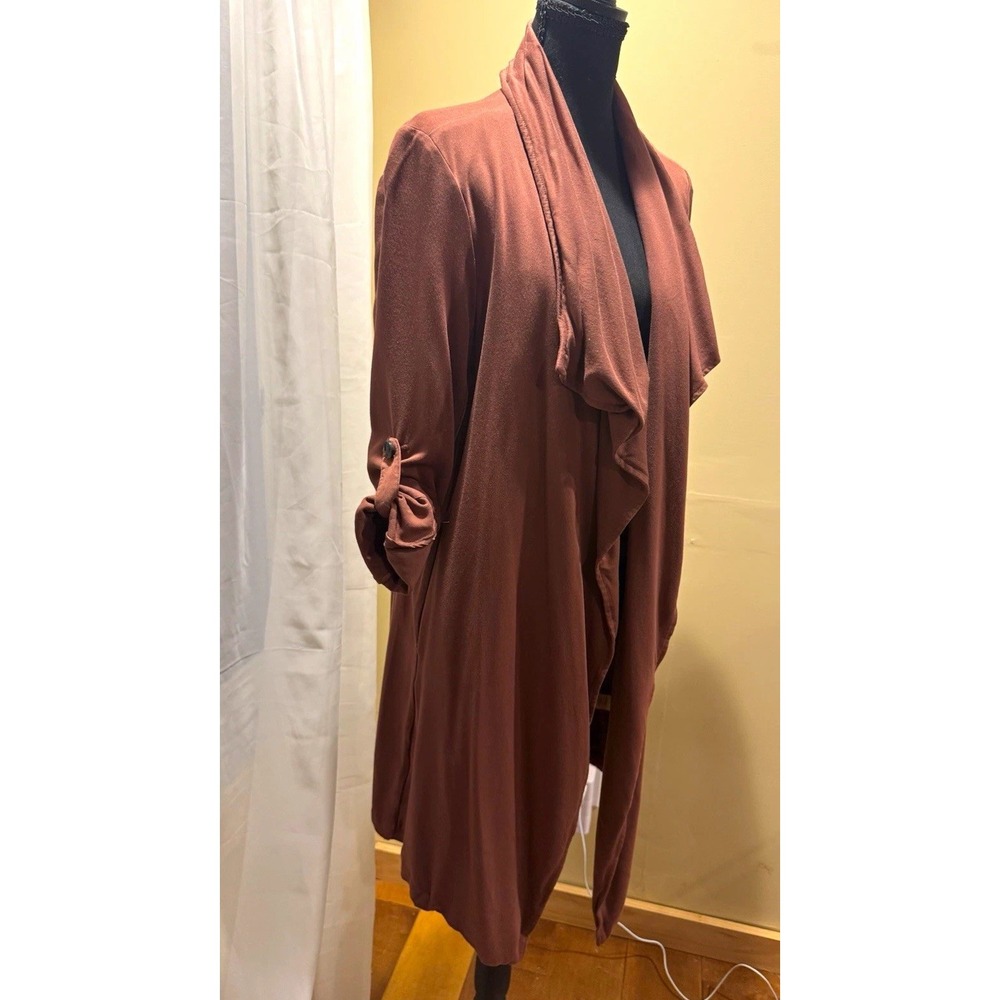 mi ami Brown Open Front Cardigan Jacket Women's M Mid-Length Pockets READ
